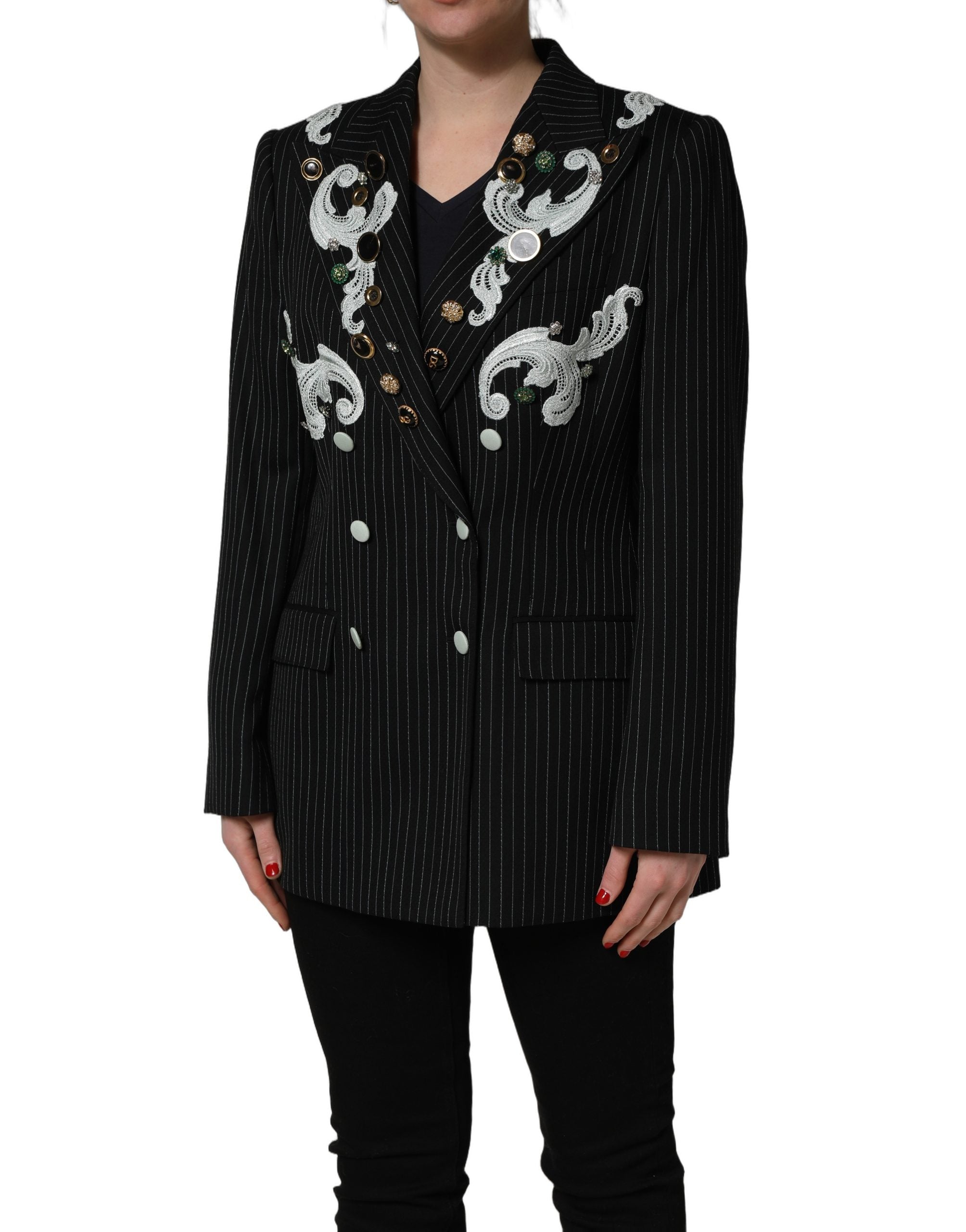 Dolce & Gabbana Black Stripe Double-Breasted Blazer Jacket