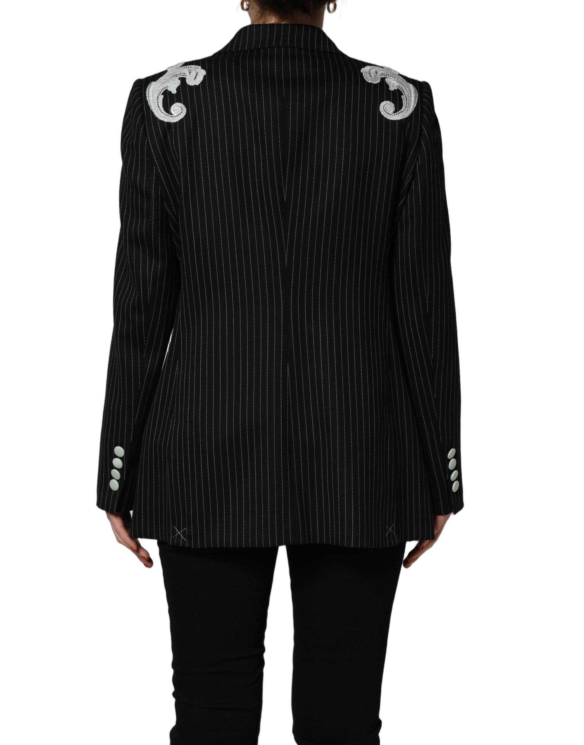 Dolce & Gabbana Black Stripe Double-Breasted Blazer Jacket