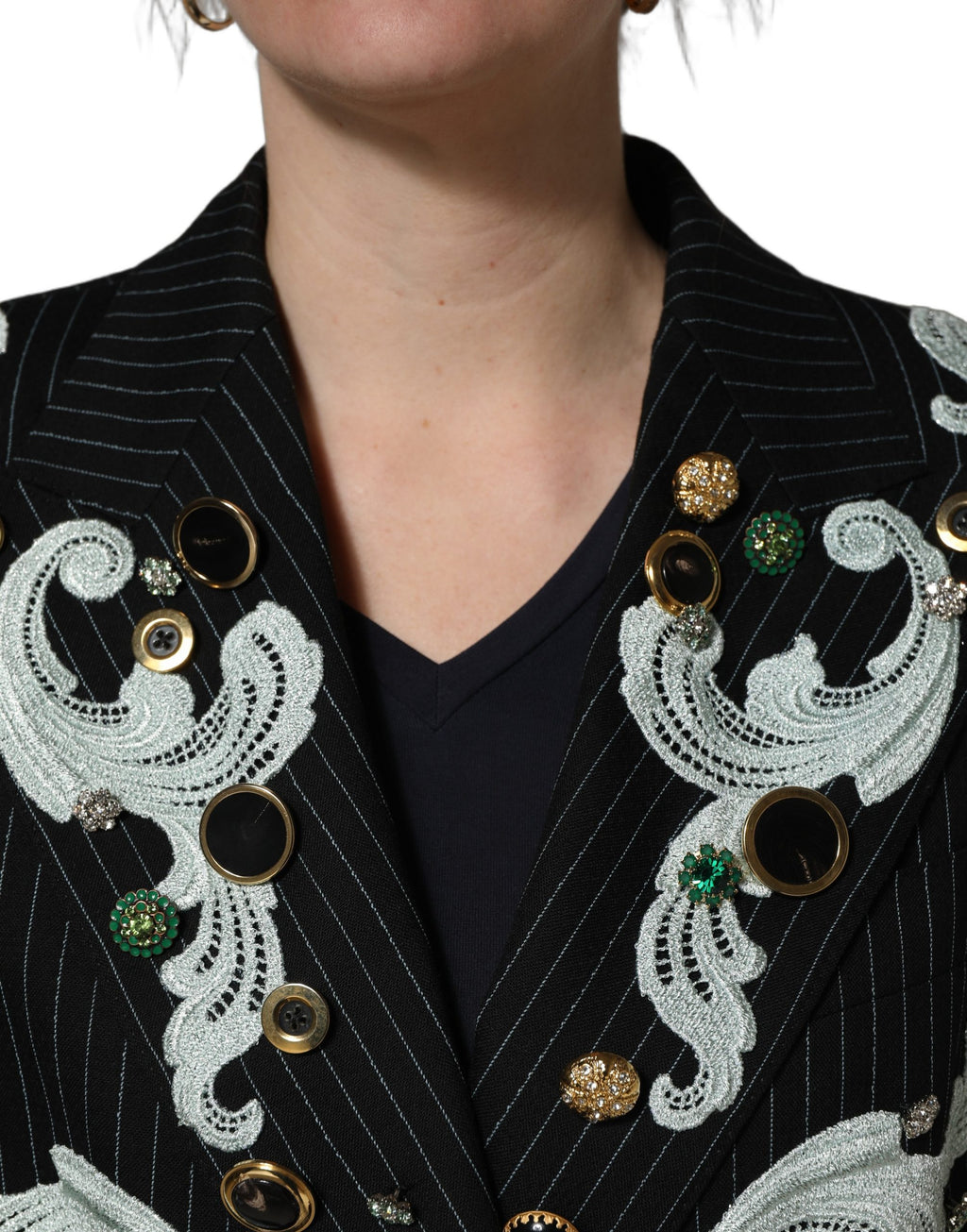 Dolce & Gabbana Black Stripe Double-Breasted Blazer Jacket