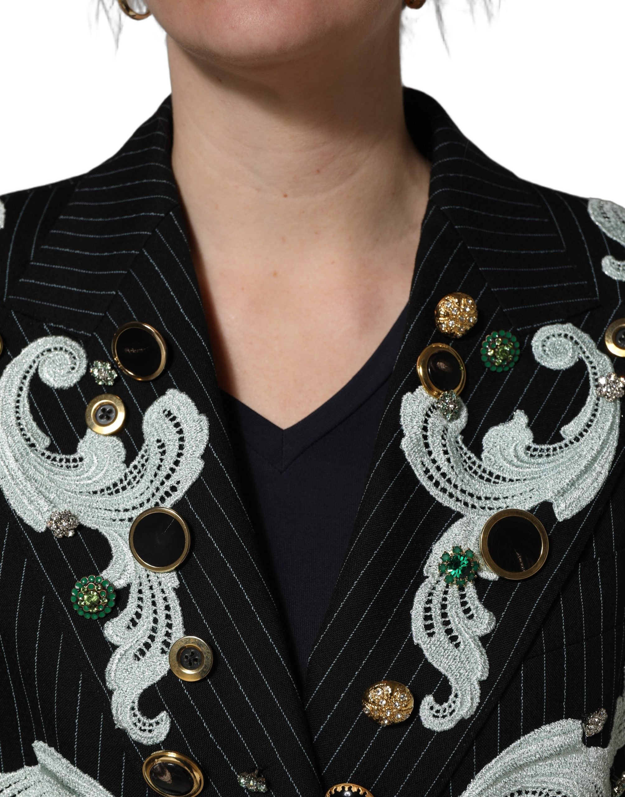 Dolce & Gabbana Black Stripe Double-Breasted Blazer Jacket