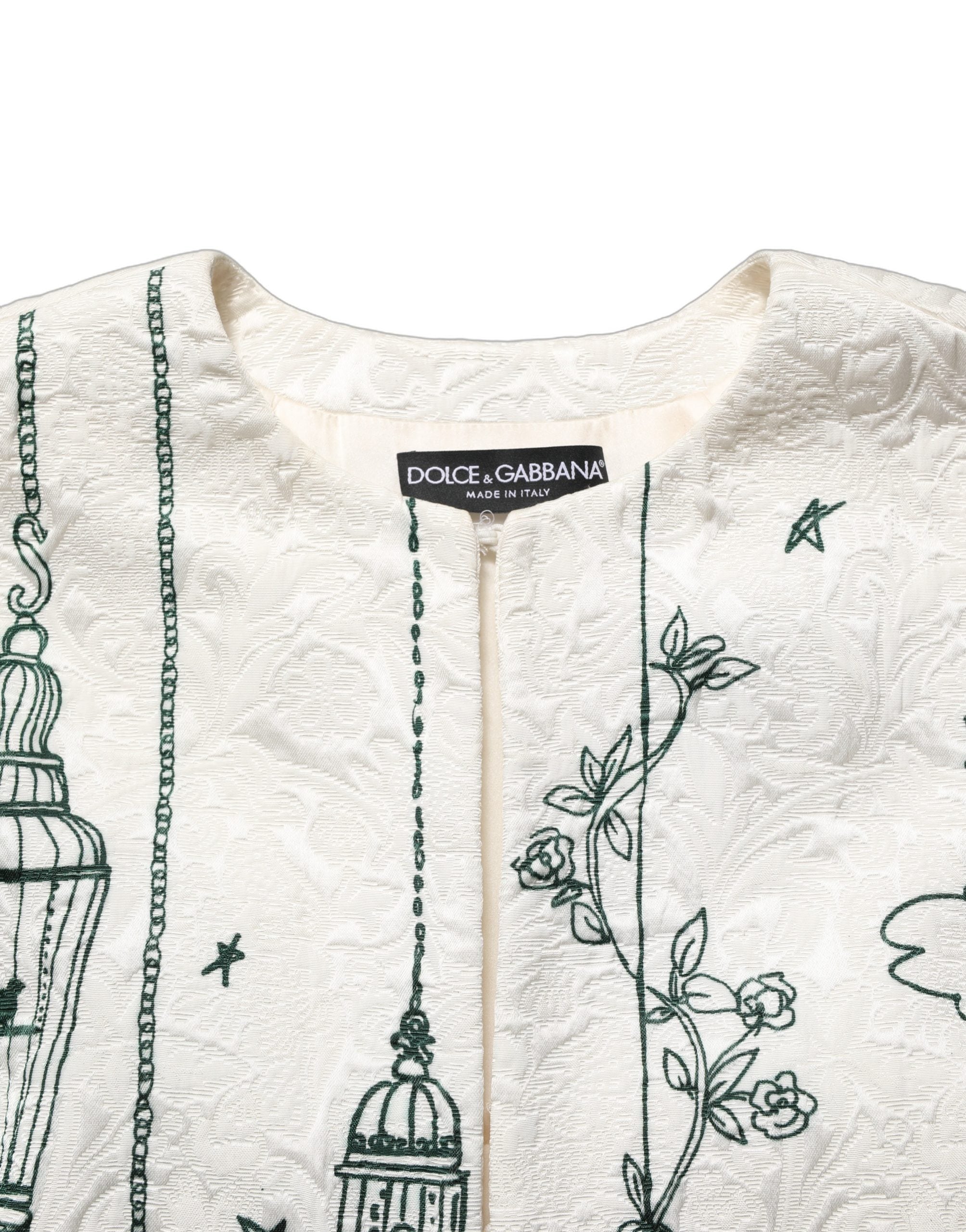 Dolce & Gabbana White Jacquard Garden Print Coat Jacket