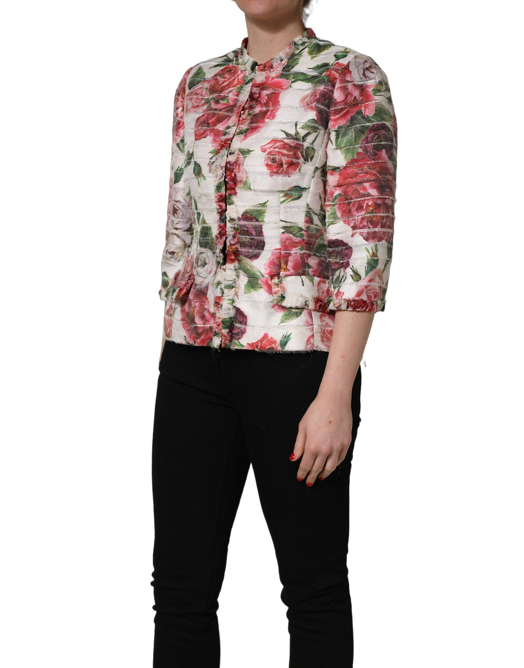 Dolce & Gabbana Multicolor Peony Print Polyester Coat Jacket
