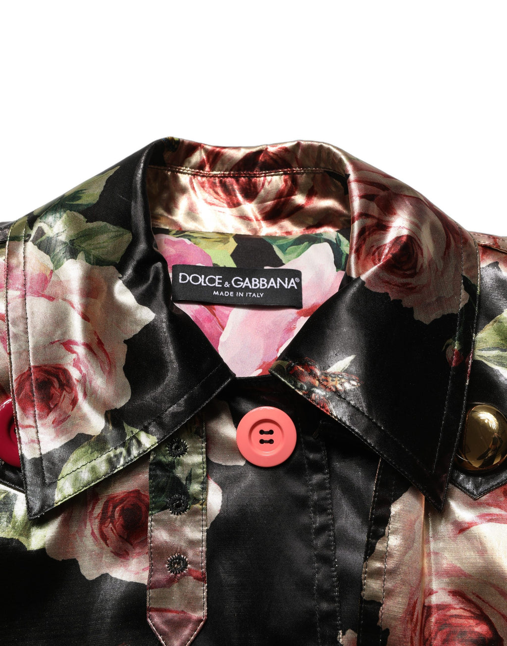 Dolce & Gabbana Black Floral Belted Polyester Trench Coat Jacket