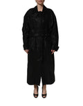 Dolce & Gabbana Black Belted Sheepskin Trench Coat Jacket