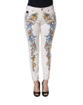 Versace Jeans Couture White Floral Print Skinny Denim Jeans