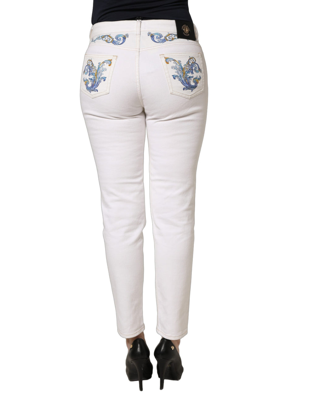 Versace Jeans Couture White Floral Print Skinny Denim Jeans