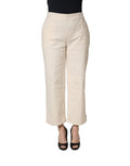 Alpha Studio Beige High Waist Straight Capri Cropped Trouser Pants