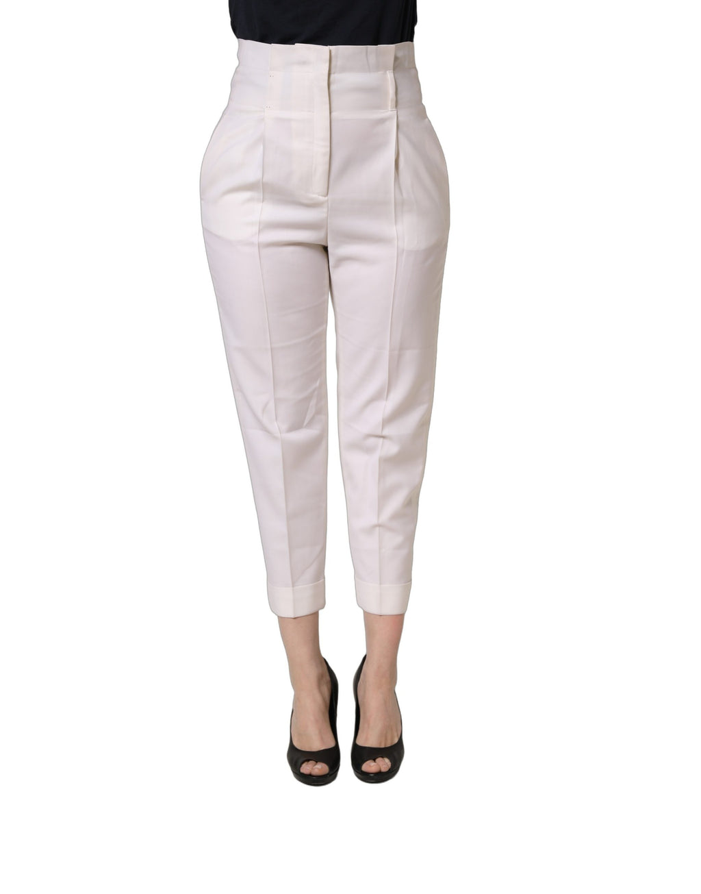 Peserico White Skinny High Waist Chino Cropped Trouser Pants