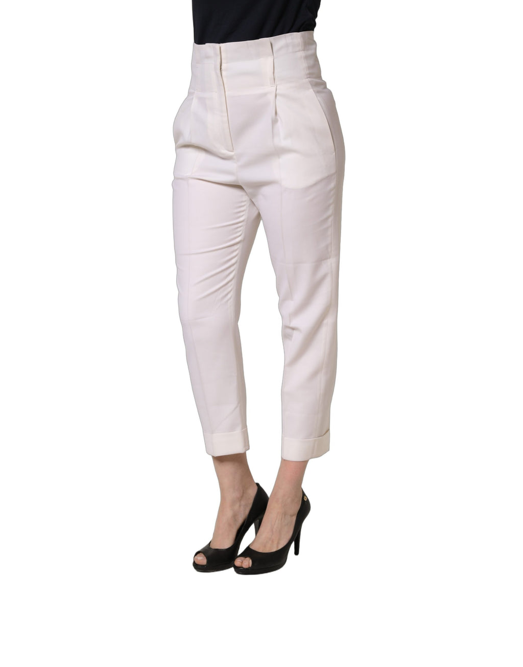 Peserico White Skinny High Waist Chino Cropped Trouser Pants