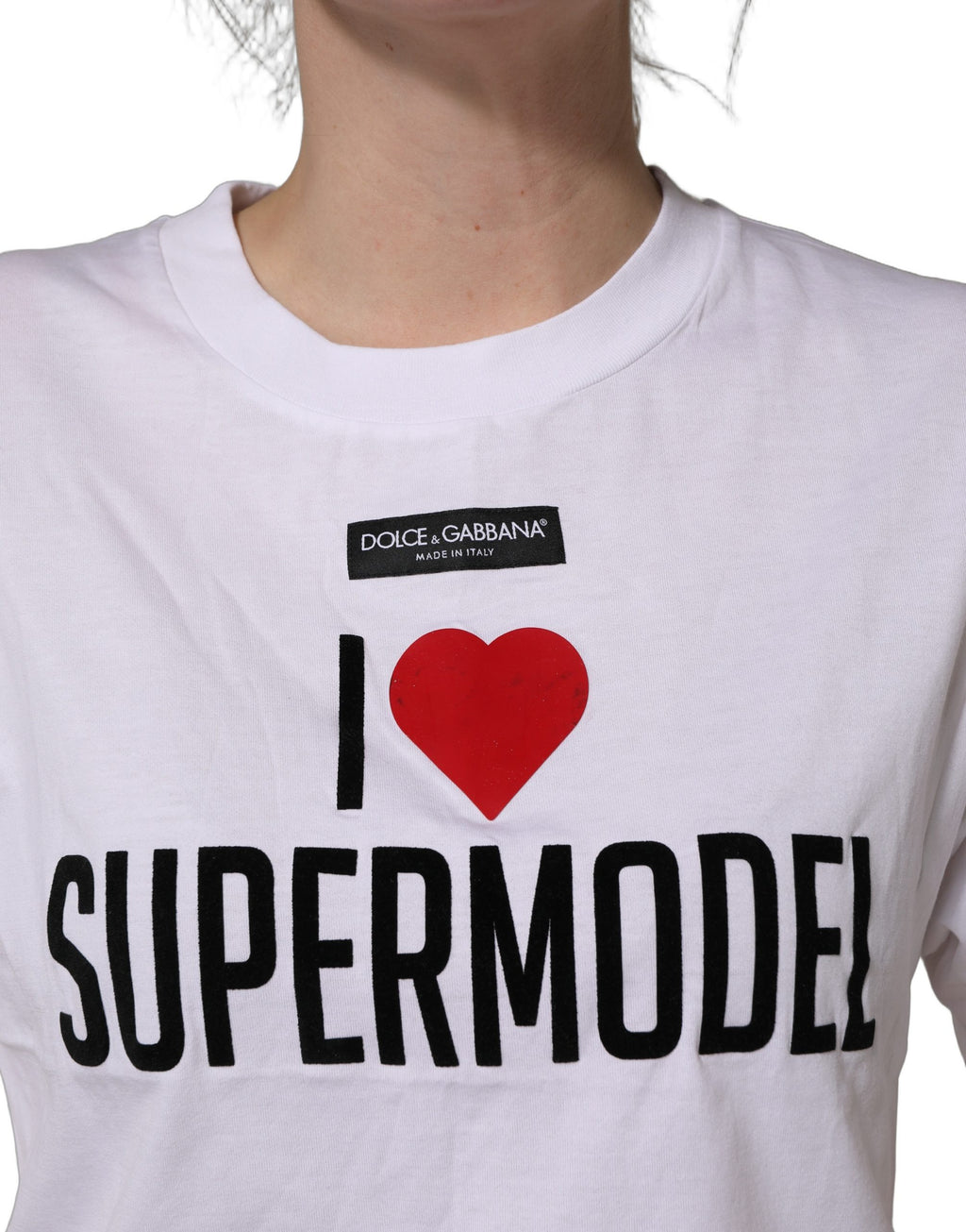 Dolce & Gabbana White I Love Supermodel Cotton Crew Neck T-shirt