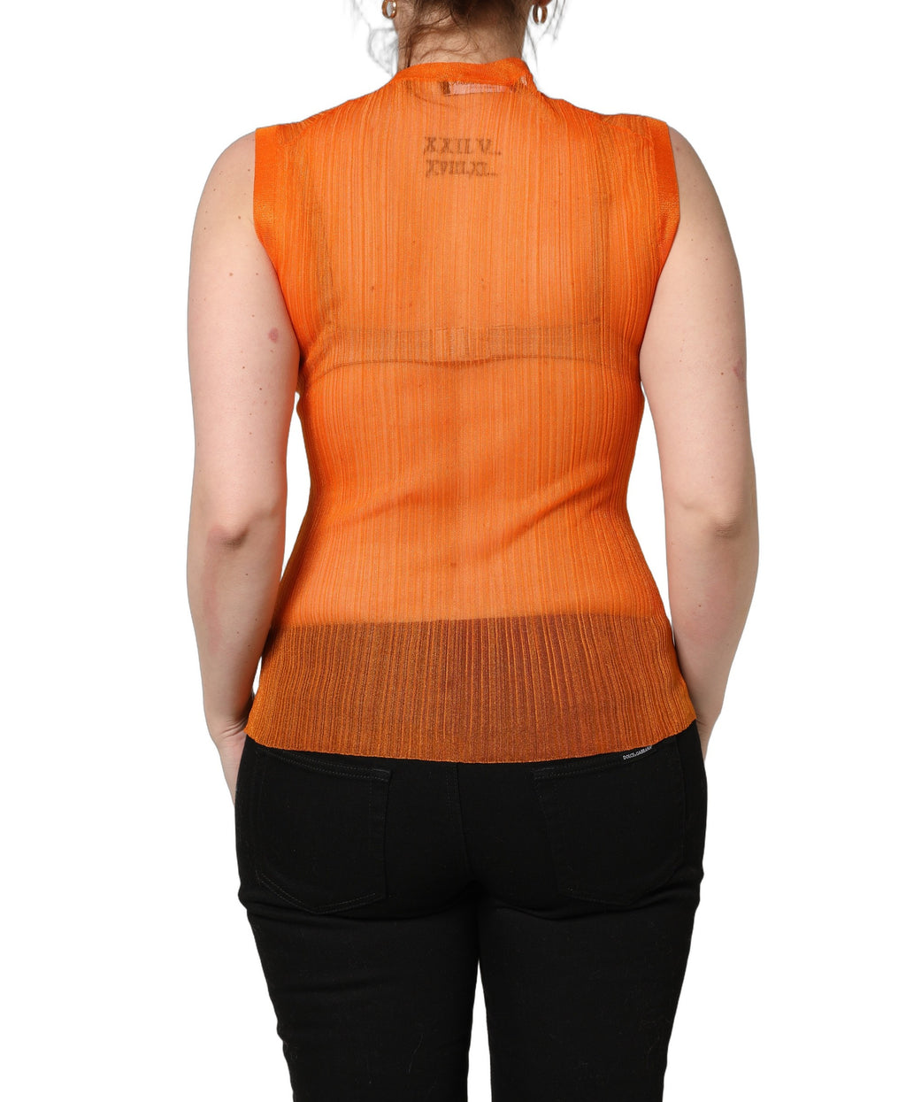 Dolce & Gabbana Orange See Through Crew Neck Blouse Tank Top