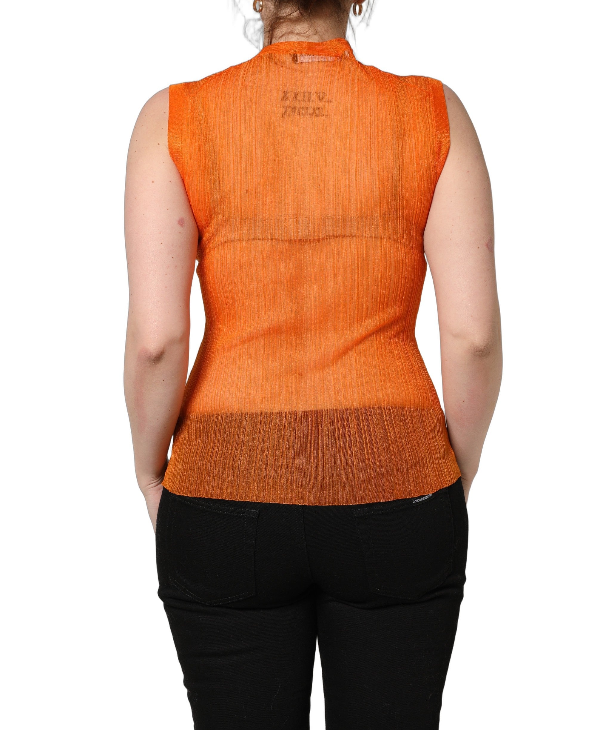 Dolce & Gabbana Orange See Through Crew Neck Blouse Tank Top