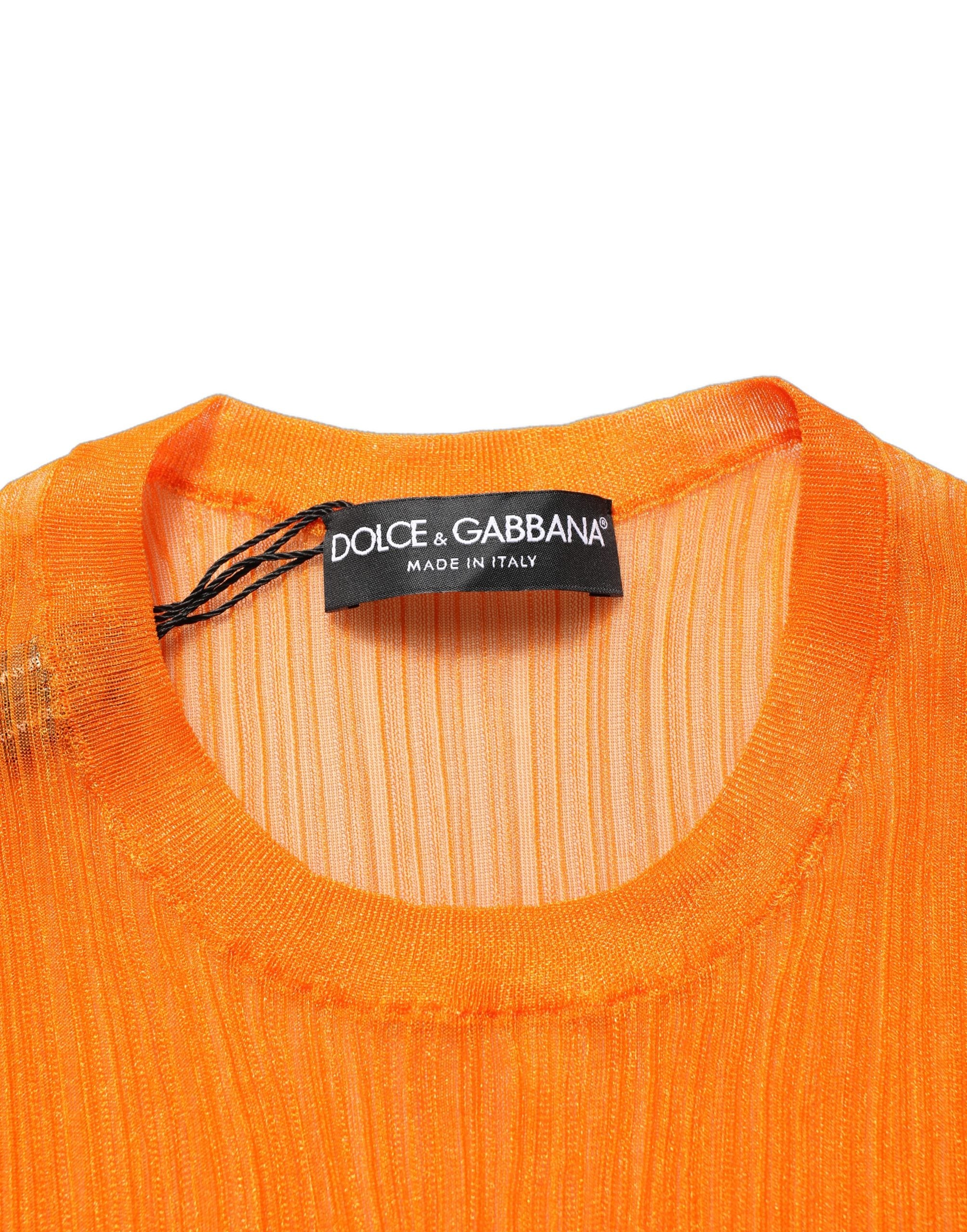 Dolce & Gabbana Orange See Through Crew Neck Blouse Tank Top
