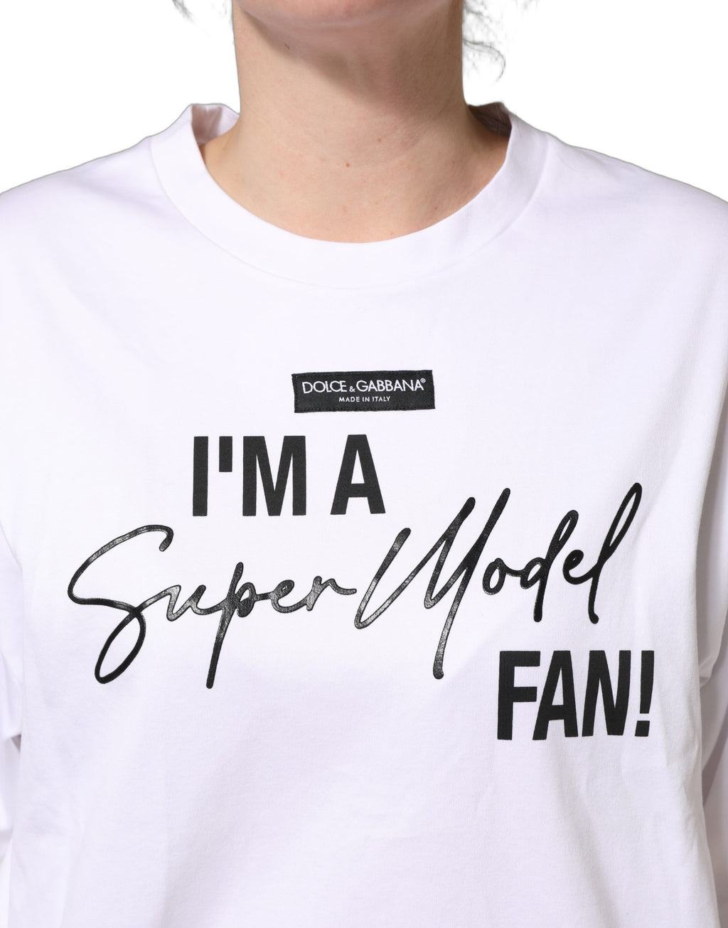 Dolce & Gabbana White I'm A Super Model Fan Print Jersey T-shirt