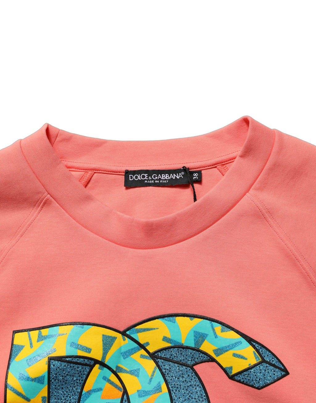 Dolce & Gabbana Pink Graphic Crew Neck Cropped Sweatshirt Sweater
