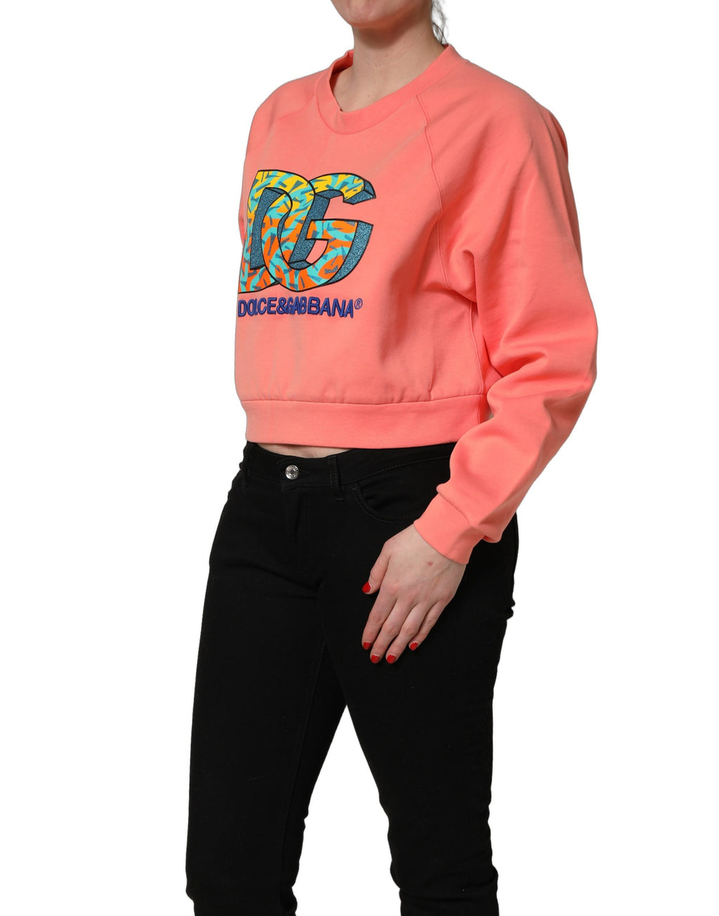 Dolce & Gabbana Pink Graphic Crew Neck Cropped Sweatshirt Sweater