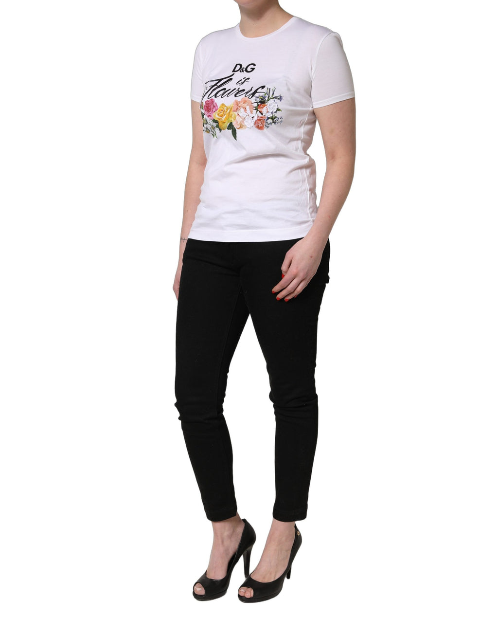 Dolce & Gabbana White Floral Graphic Short Sleeve Crew Neck T-shirt