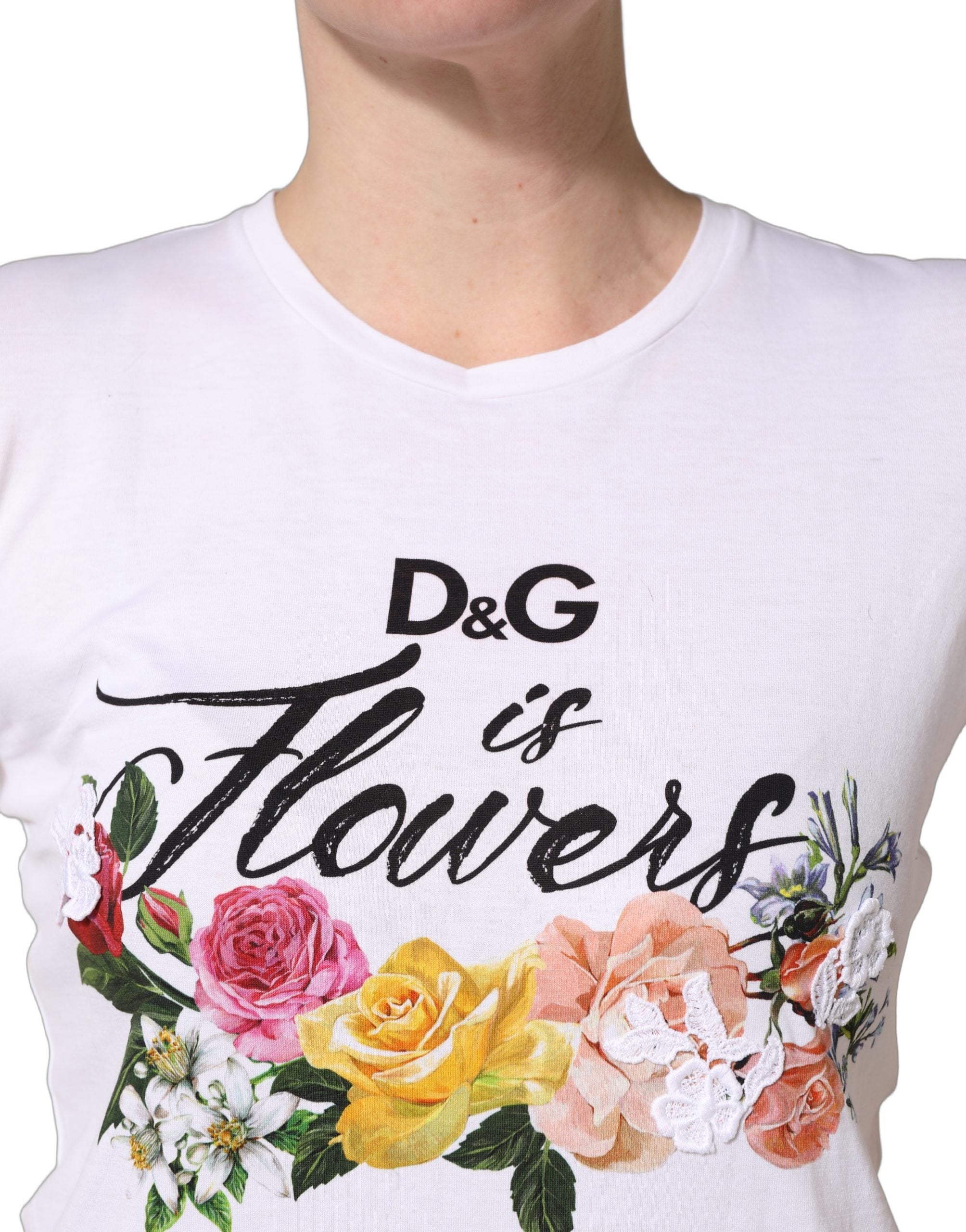 Dolce & Gabbana White Floral Graphic Short Sleeve Crew Neck T-shirt