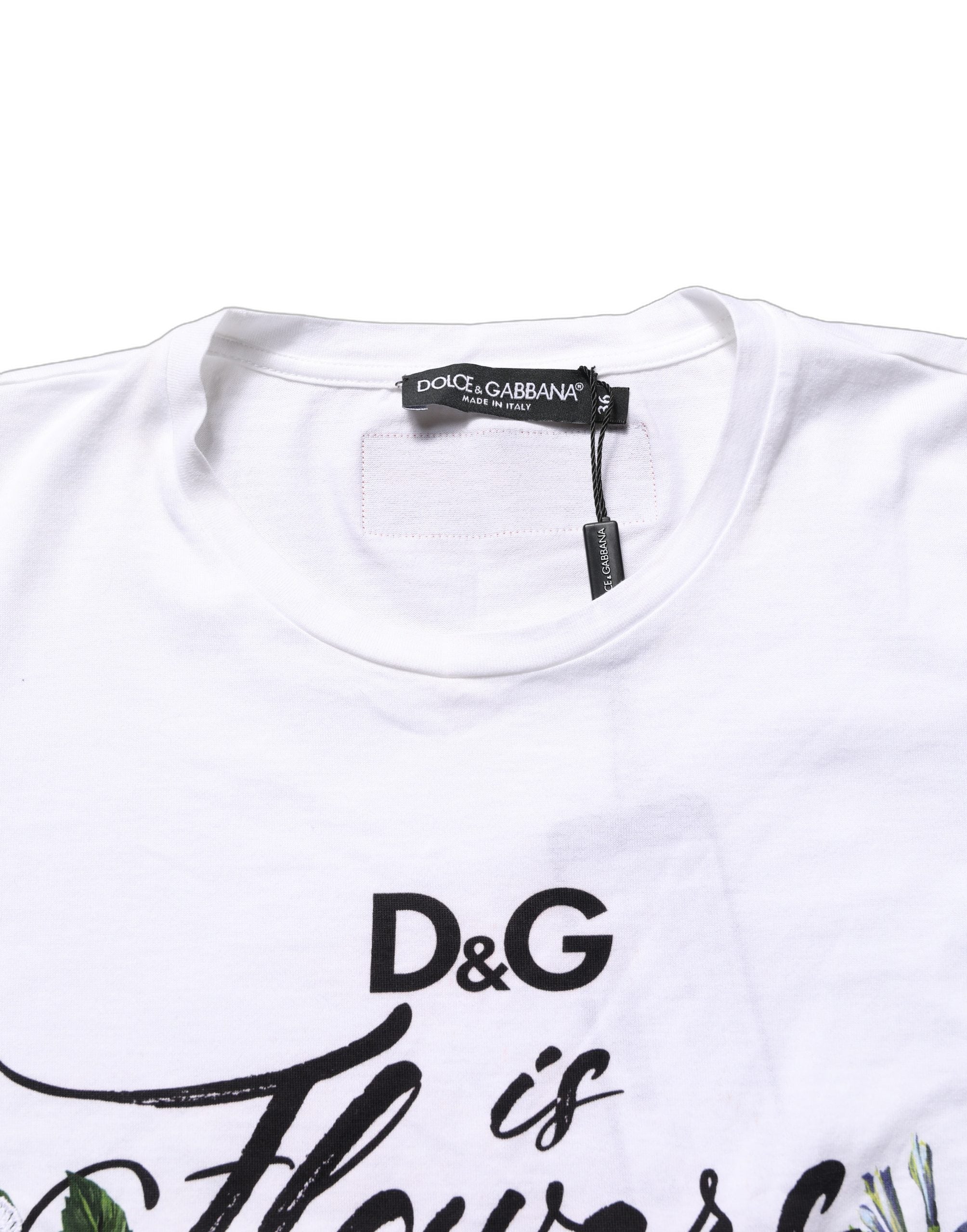 Dolce & Gabbana White Floral Graphic Short Sleeve Crew Neck T-shirt