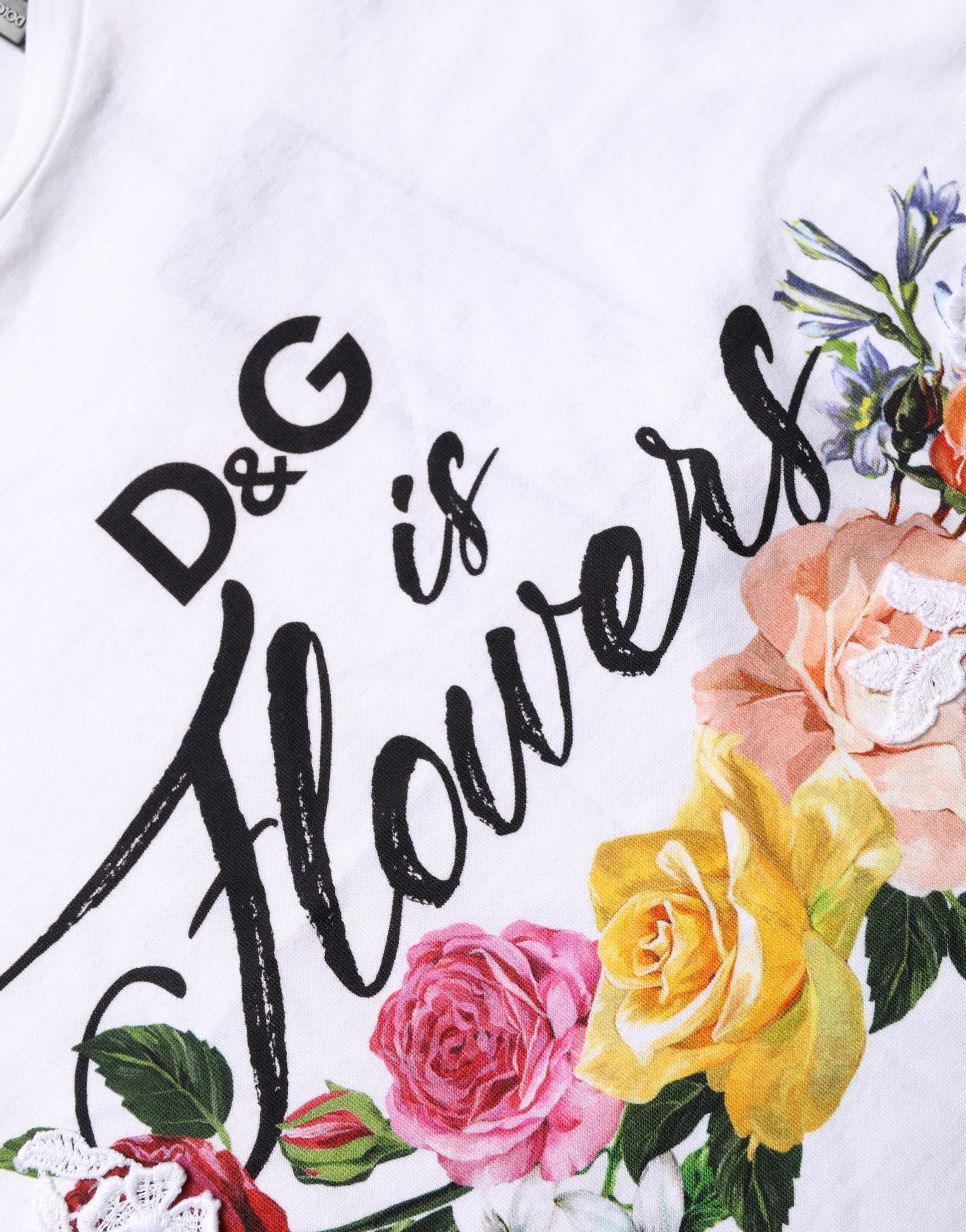 Dolce & Gabbana White Floral Graphic Short Sleeve Crew Neck T-shirt