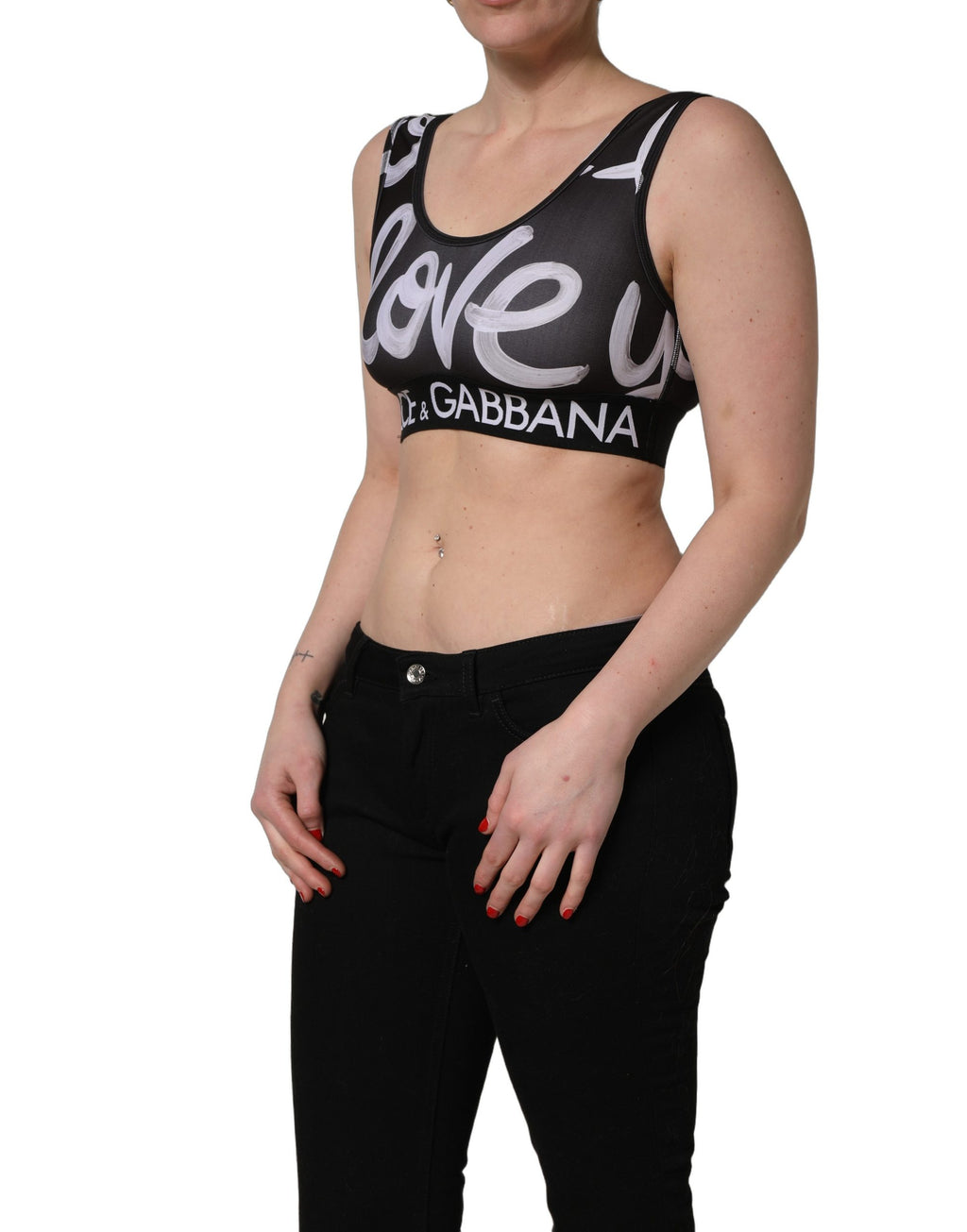 Dolce & Gabbana Black DG Love Yourself Sports Bra Cropped Top