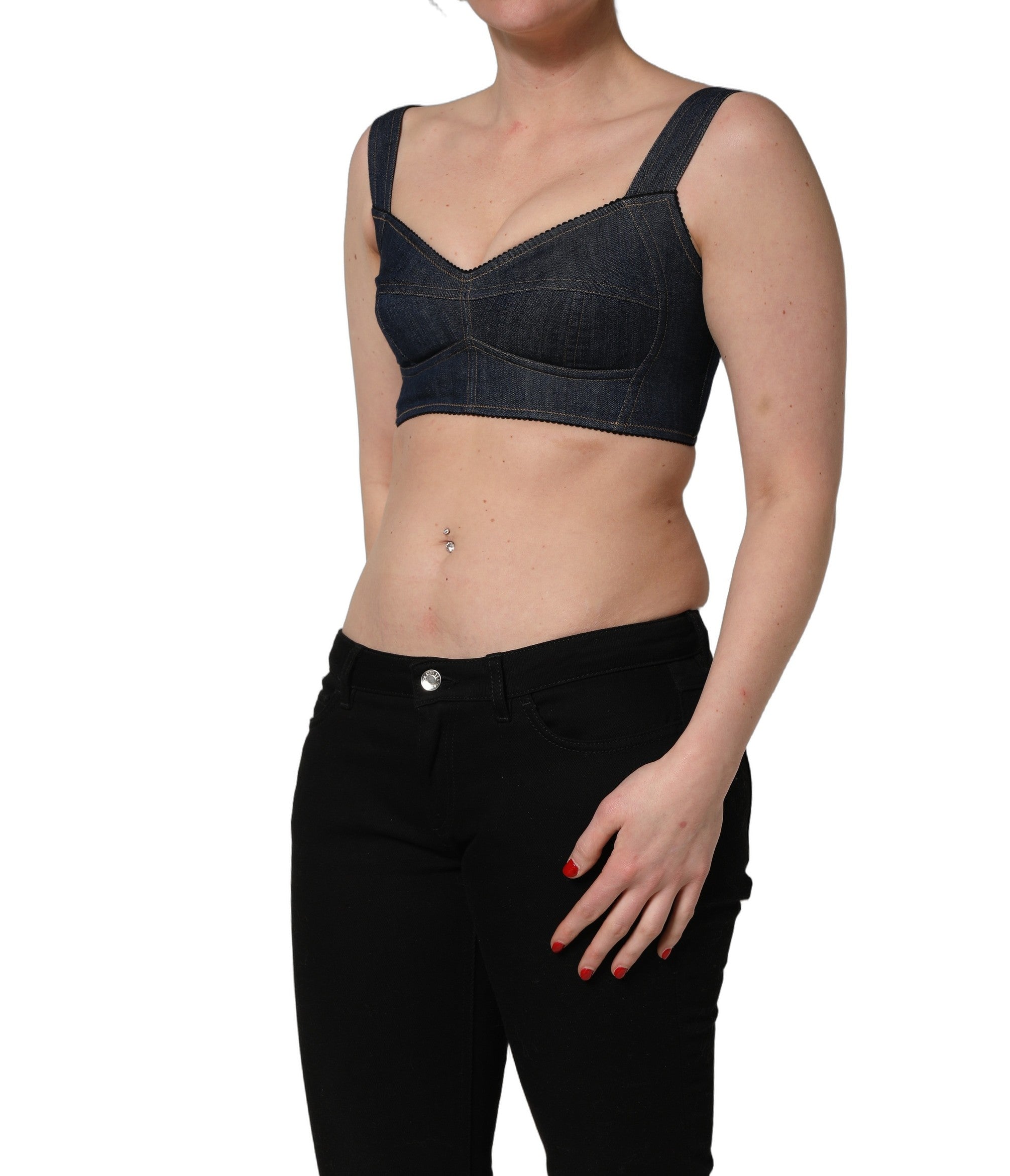 Dolce & Gabbana Black Denim Corset Bralette Cotton Cropped Top