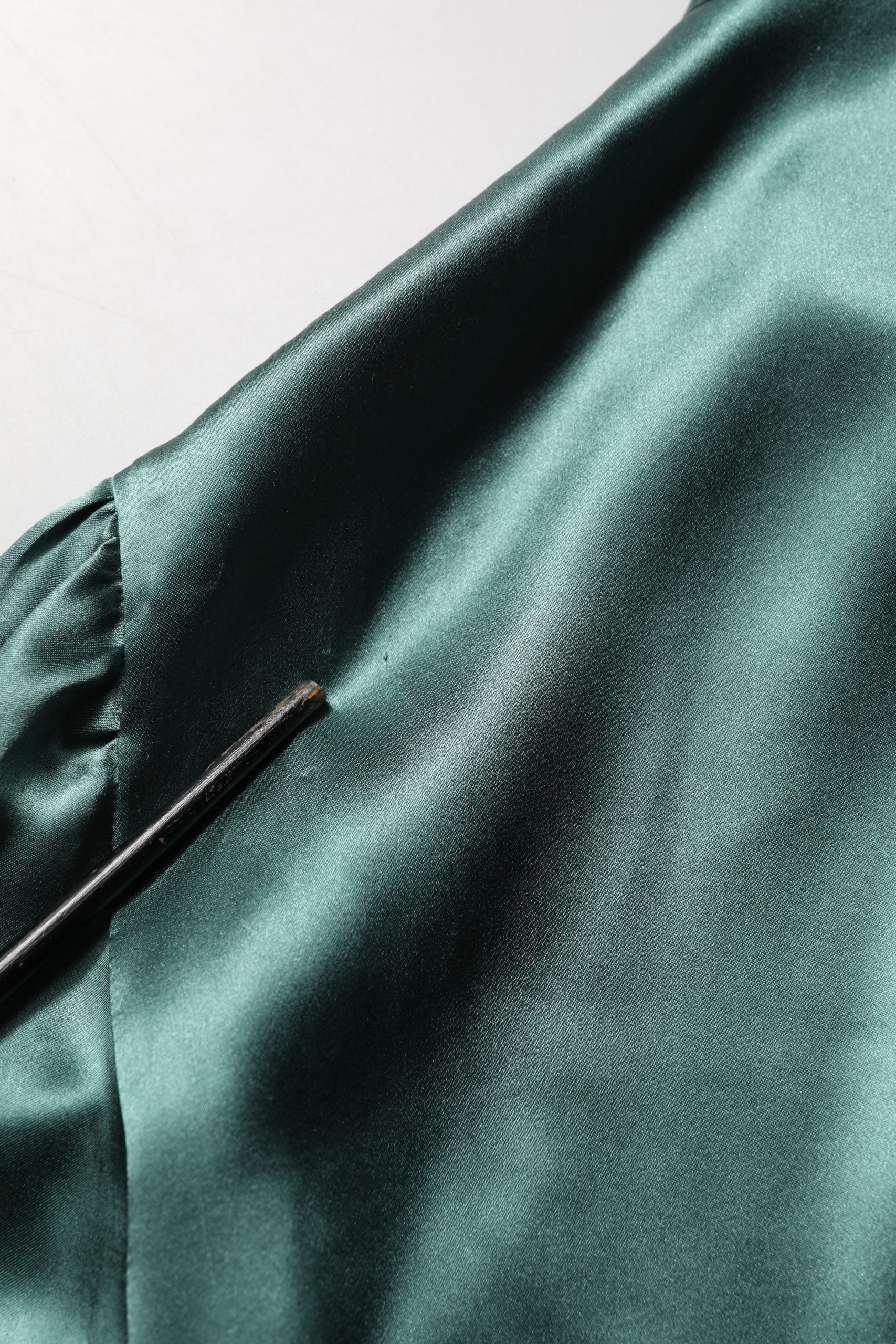 Dolce & Gabbana Dark Green Silk Satin Blouse Neck Tie Top