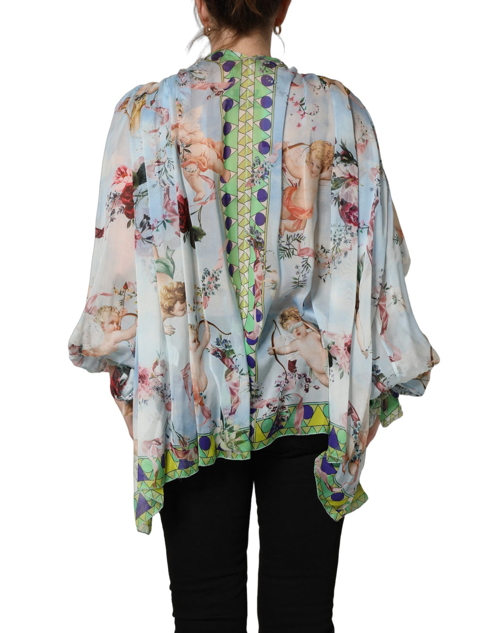 Dolce & Gabbana Light Blue Floral-Print Chiffon Blouse Top