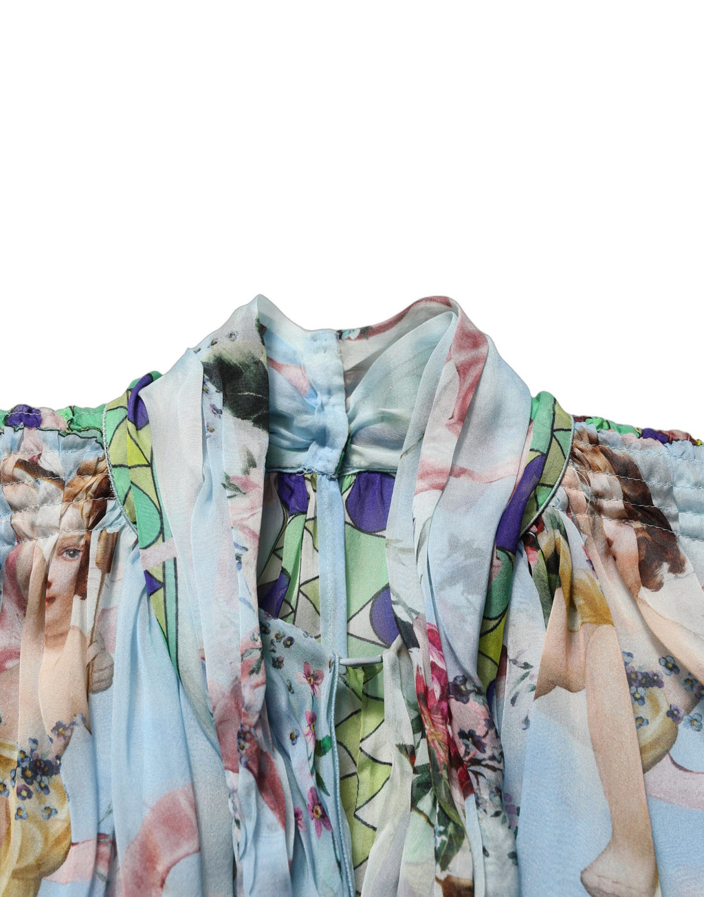 Dolce & Gabbana Light Blue Floral-Print Chiffon Blouse Top