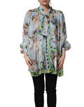Dolce & Gabbana Light Blue Floral-Print Chiffon Blouse Top