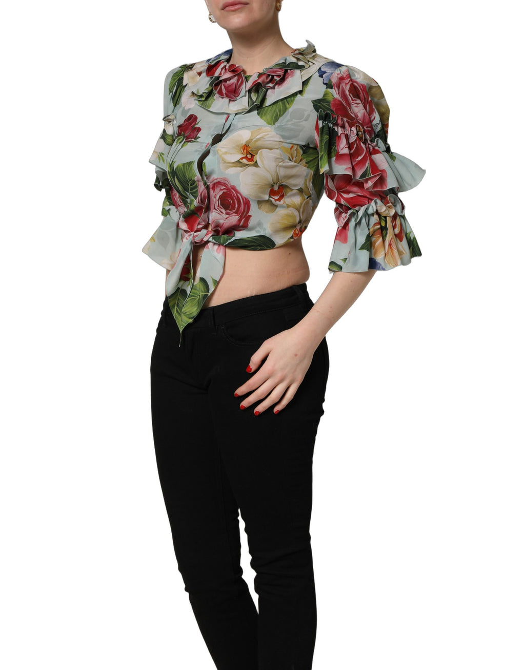 Dolce & Gabbana Multicolor Floral Silk Cropped Shirt Top