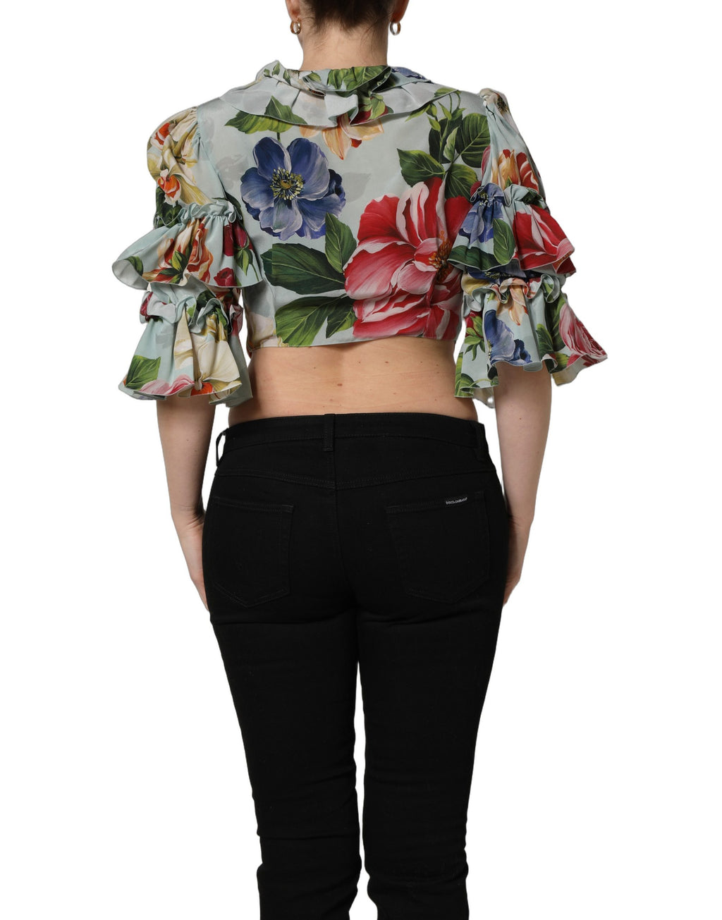 Dolce & Gabbana Multicolor Floral Silk Cropped Shirt Top