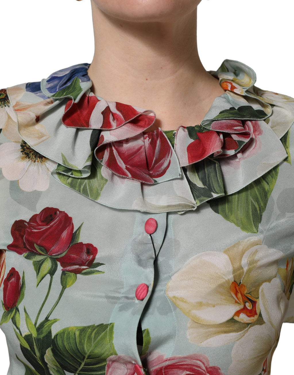 Dolce & Gabbana Multicolor Floral Silk Cropped Shirt Top