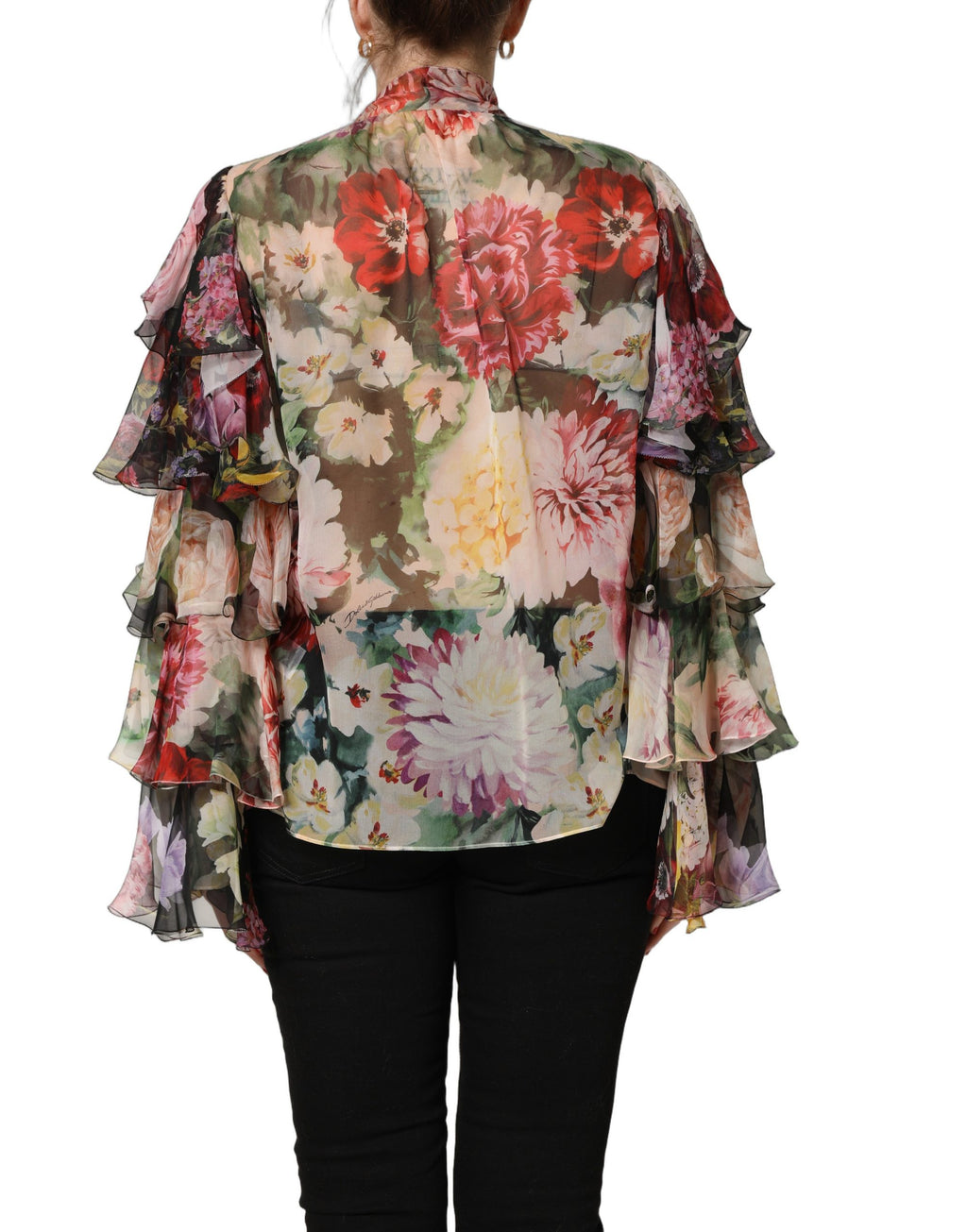 Dolce & Gabbana Multicolor Floral Tie-Neck Silk Chiffon Blouse Top
