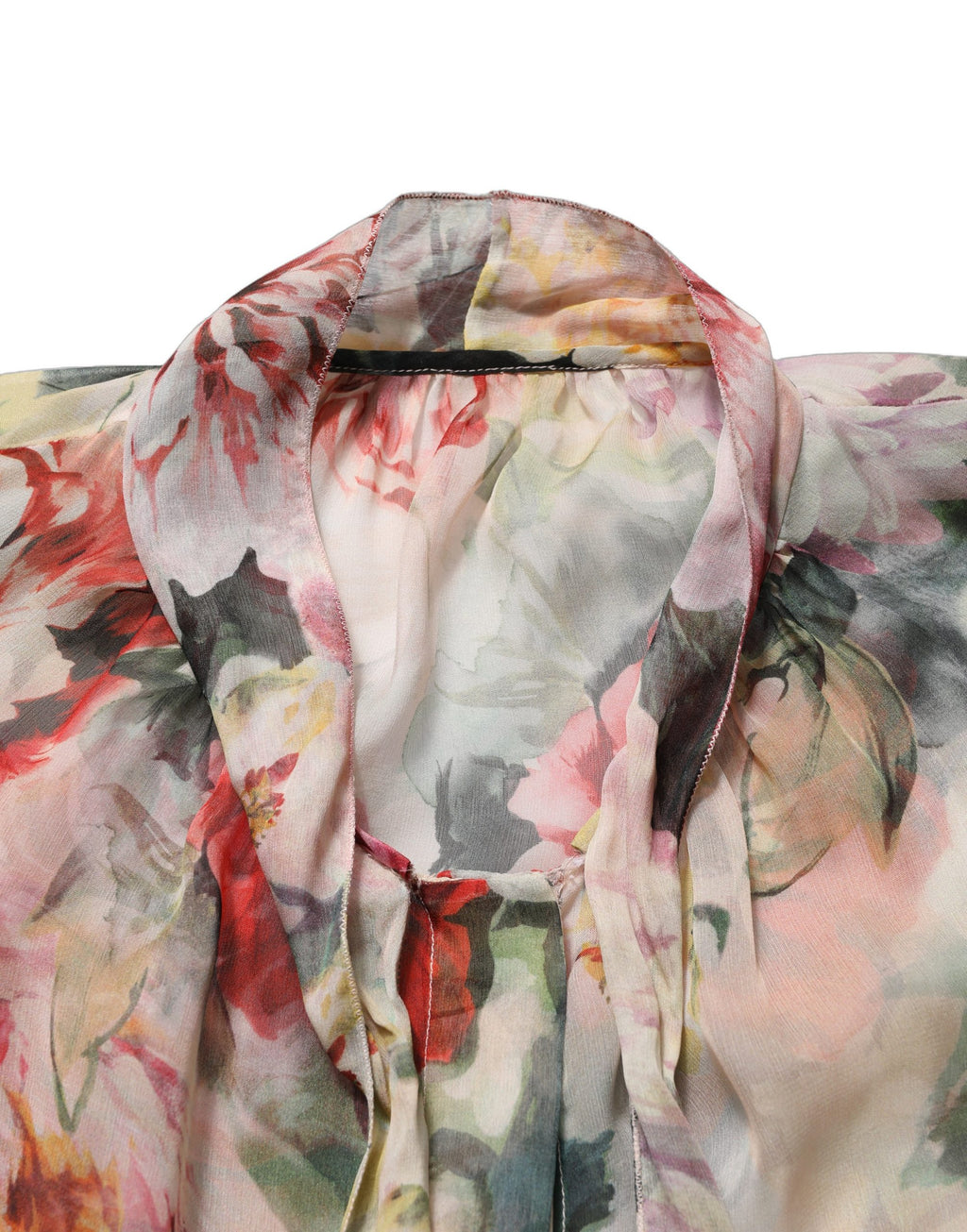 Dolce & Gabbana Multicolor Floral Tie-Neck Silk Chiffon Blouse Top