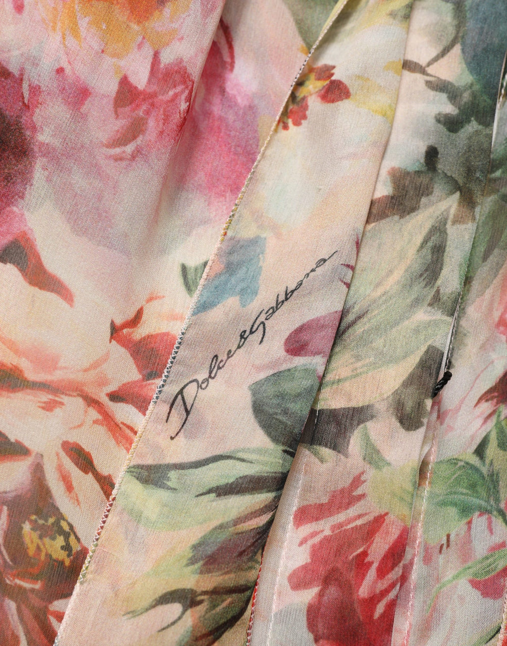 Dolce & Gabbana Multicolor Floral Tie-Neck Silk Chiffon Blouse Top