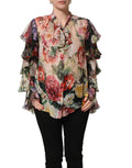 Dolce & Gabbana Multicolor Floral Tie-Neck Silk Chiffon Blouse Top