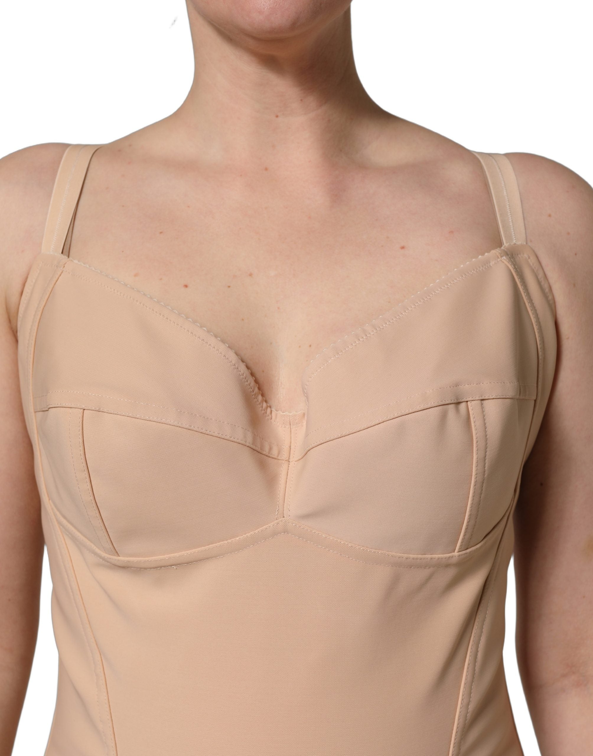 Dolce & Gabbana Nude Nylon Full Body Shaper Bodysuit Top
