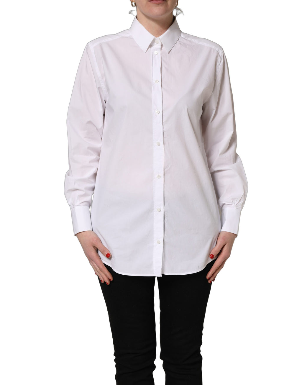 Dolce & Gabbana White Cotton Long Sleeve Button-Up Shirt Top