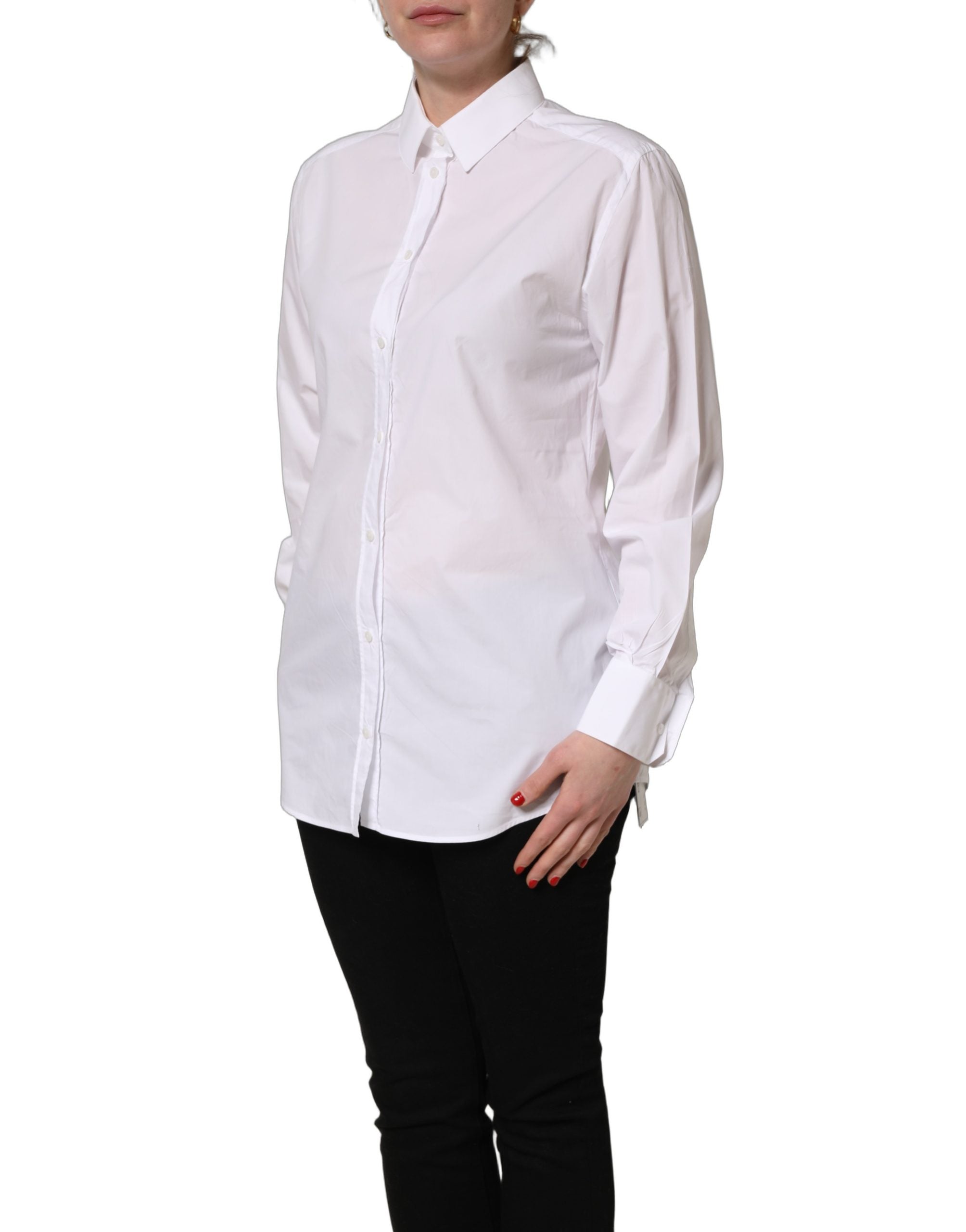 Dolce & Gabbana White Cotton Long Sleeve Button-Up Shirt Top