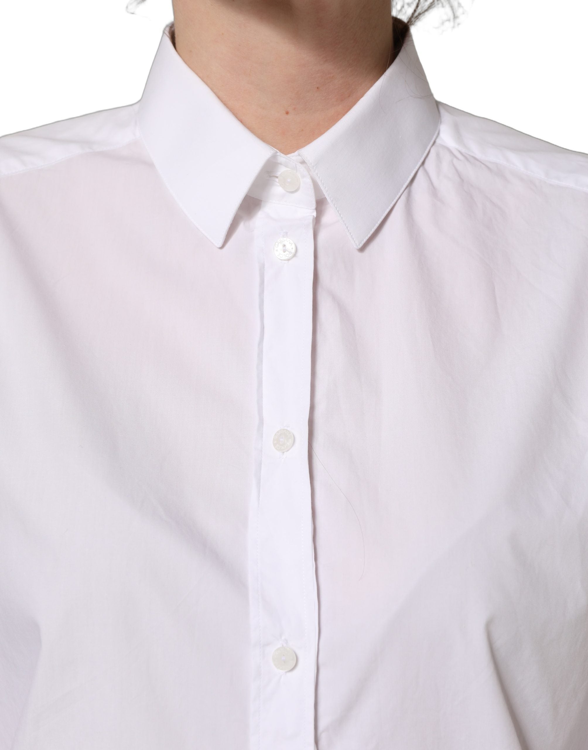 Dolce & Gabbana White Cotton Long Sleeve Button-Up Shirt Top
