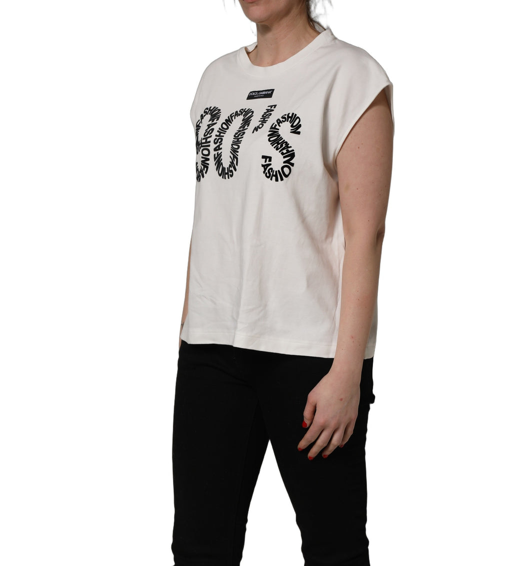 Dolce & Gabbana White Cotton Graphic Sleeveless Tank Top