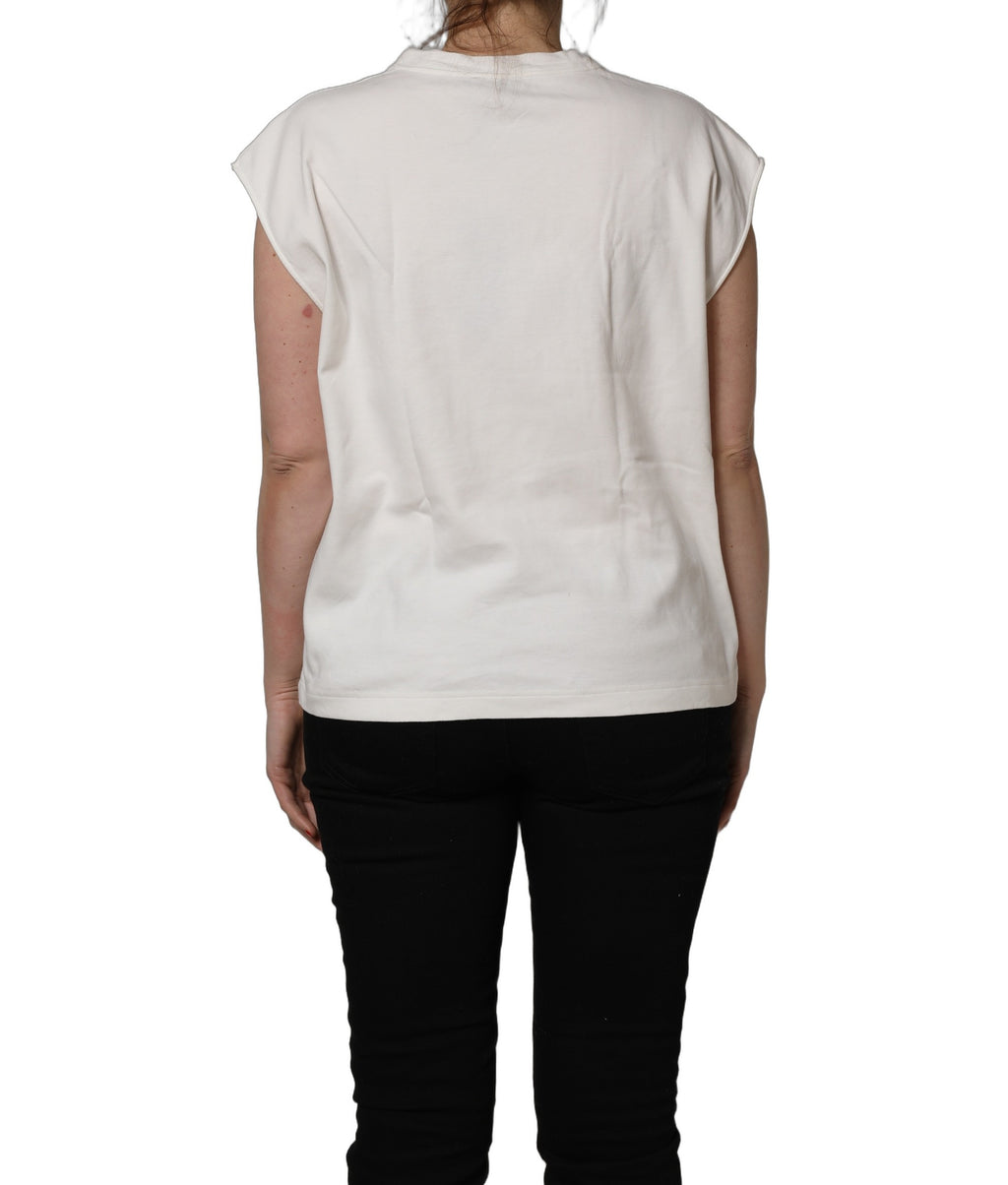 Dolce & Gabbana White Cotton Graphic Sleeveless Tank Top