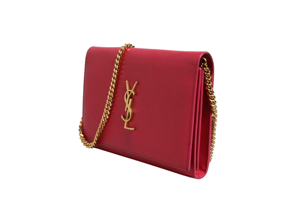 Saint Laurent Red Leather Monogram Wallet on Chain