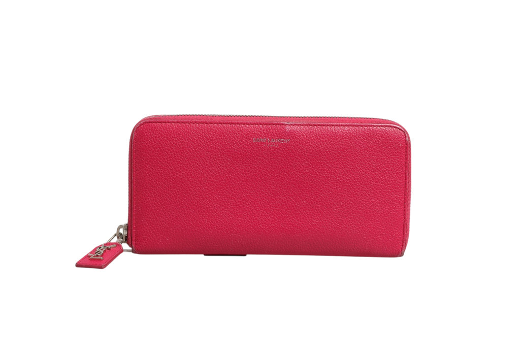 Saint Laurent Magenta and Silver logo wallet