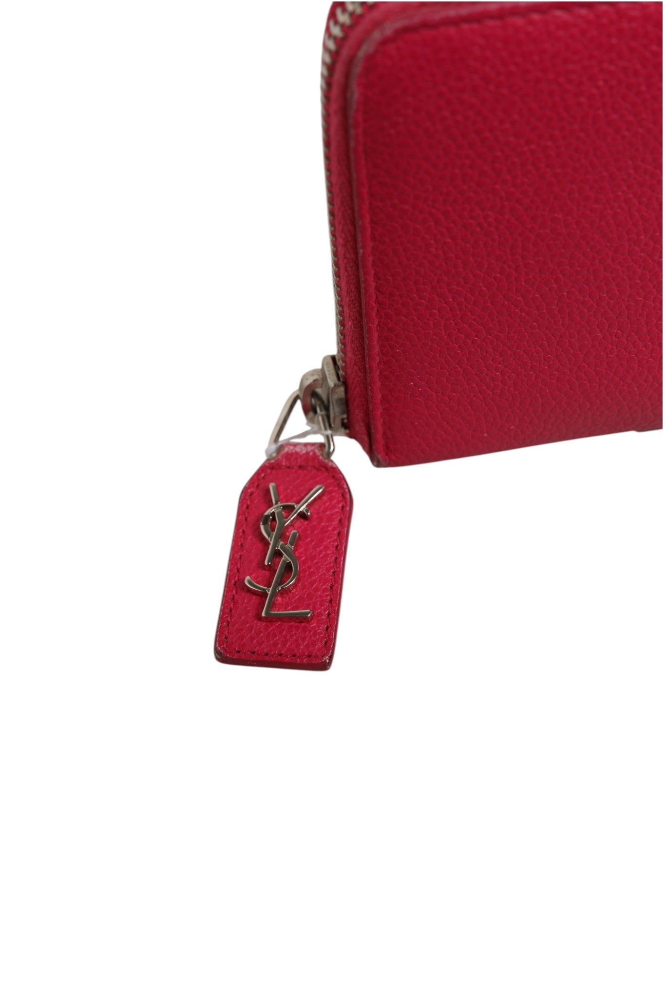 Saint Laurent Magenta and Silver logo wallet