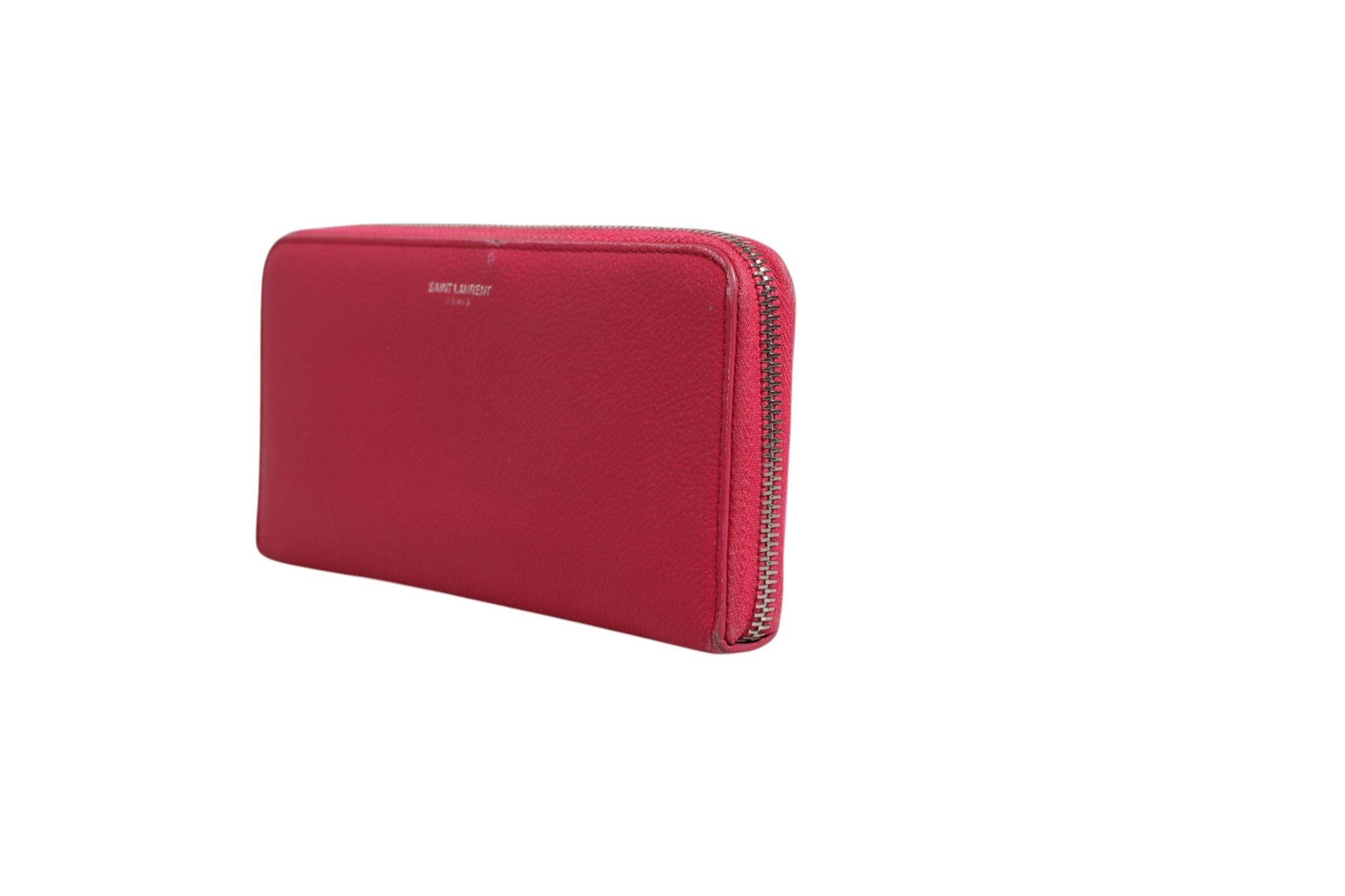 Saint Laurent Magenta and Silver logo wallet