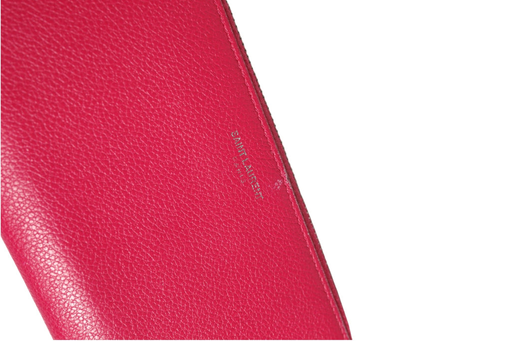 Saint Laurent Magenta and Silver logo wallet