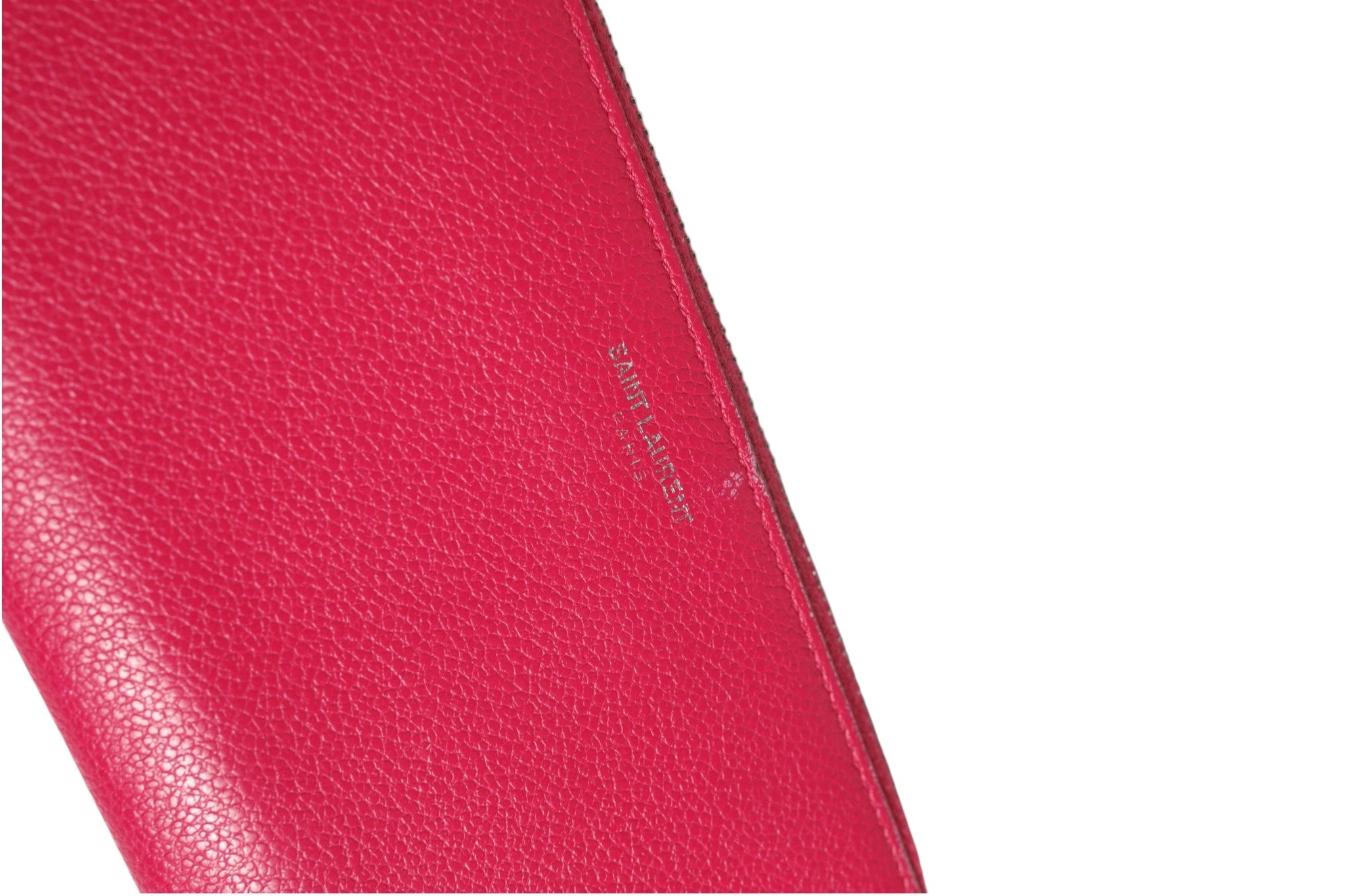 Saint Laurent Magenta and Silver logo wallet