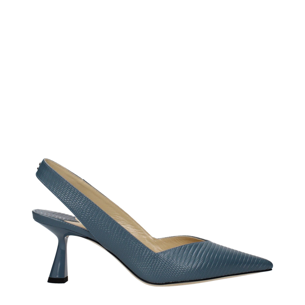 Jimmy Choo Blue Leather Mid Heel Pumps